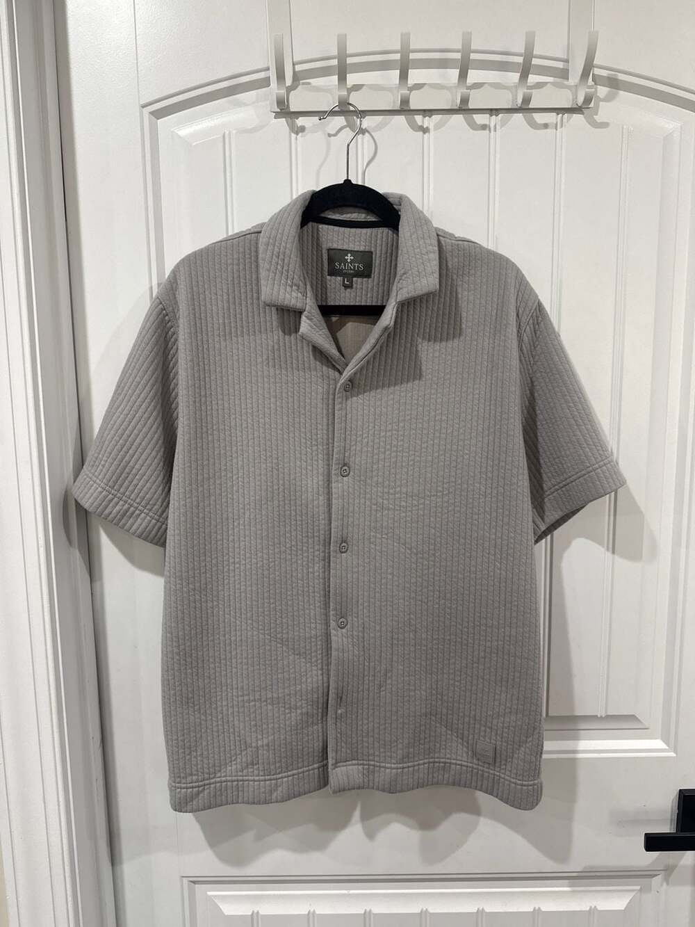 Saints Studio Grey Quilted Short Sleeve Button Up Shirt Size L